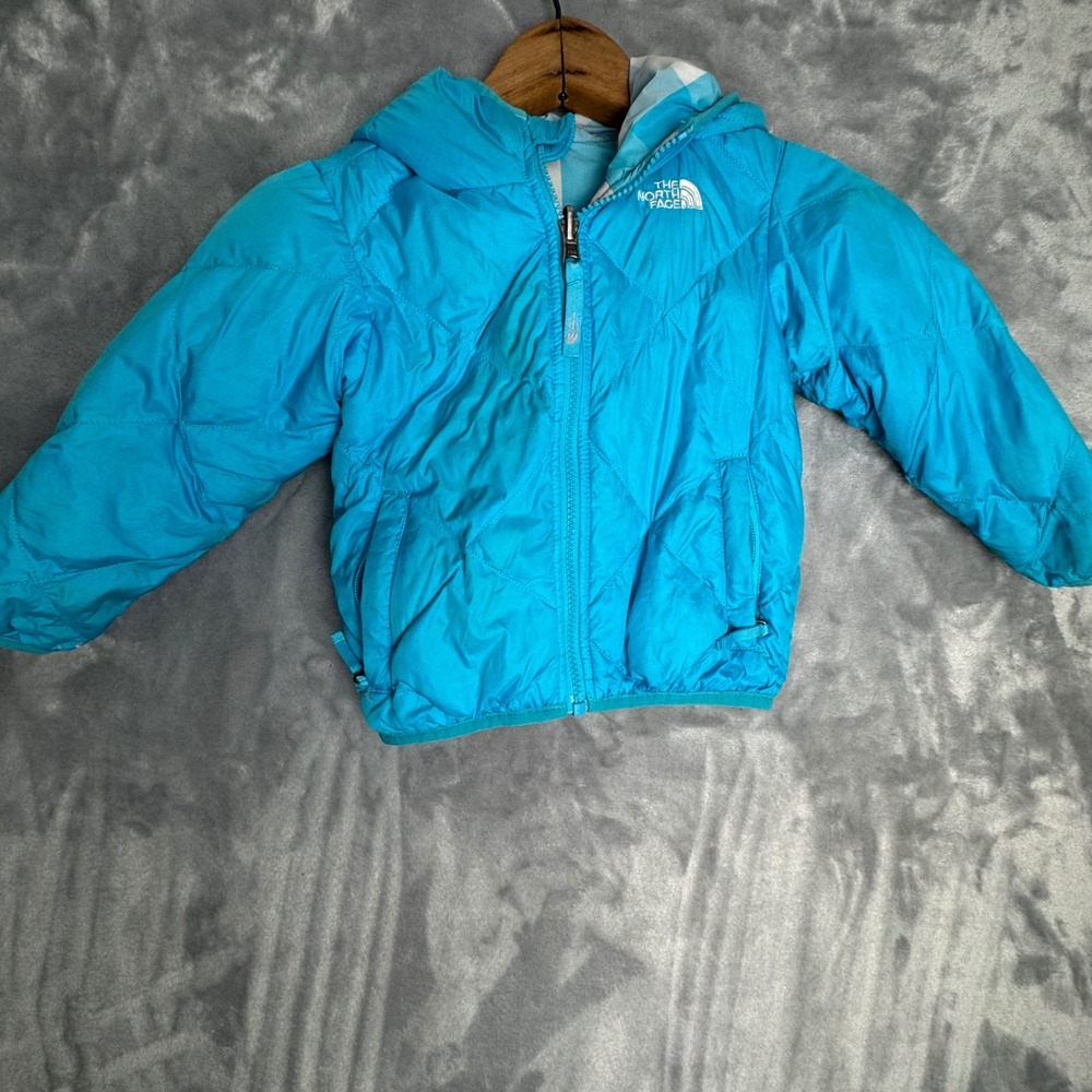 The‎ North Face Kids 2T 550 Down Puffer Jacket Blue Quilted Hooded Winter Coat